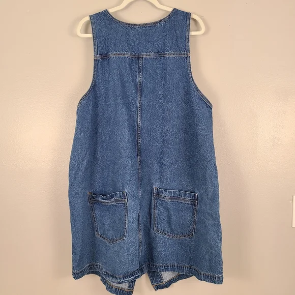 American Eagle Classic Cotton Minimal Blue Denim Tank Button-front Dress Pockets - Picture 7 of 7